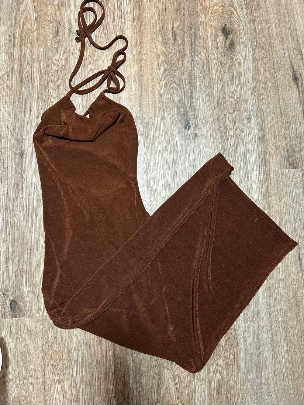 PrettyLittleThing Chocolate Brown Halter Maxi Dress